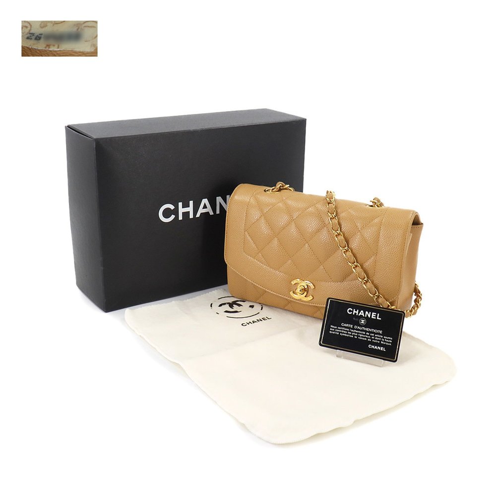 CHANEL Diana Matelasse 22 Chain Shoulder Bag Caviar Skin Beige A01164 Gold Ha... - Picture 9 of 9